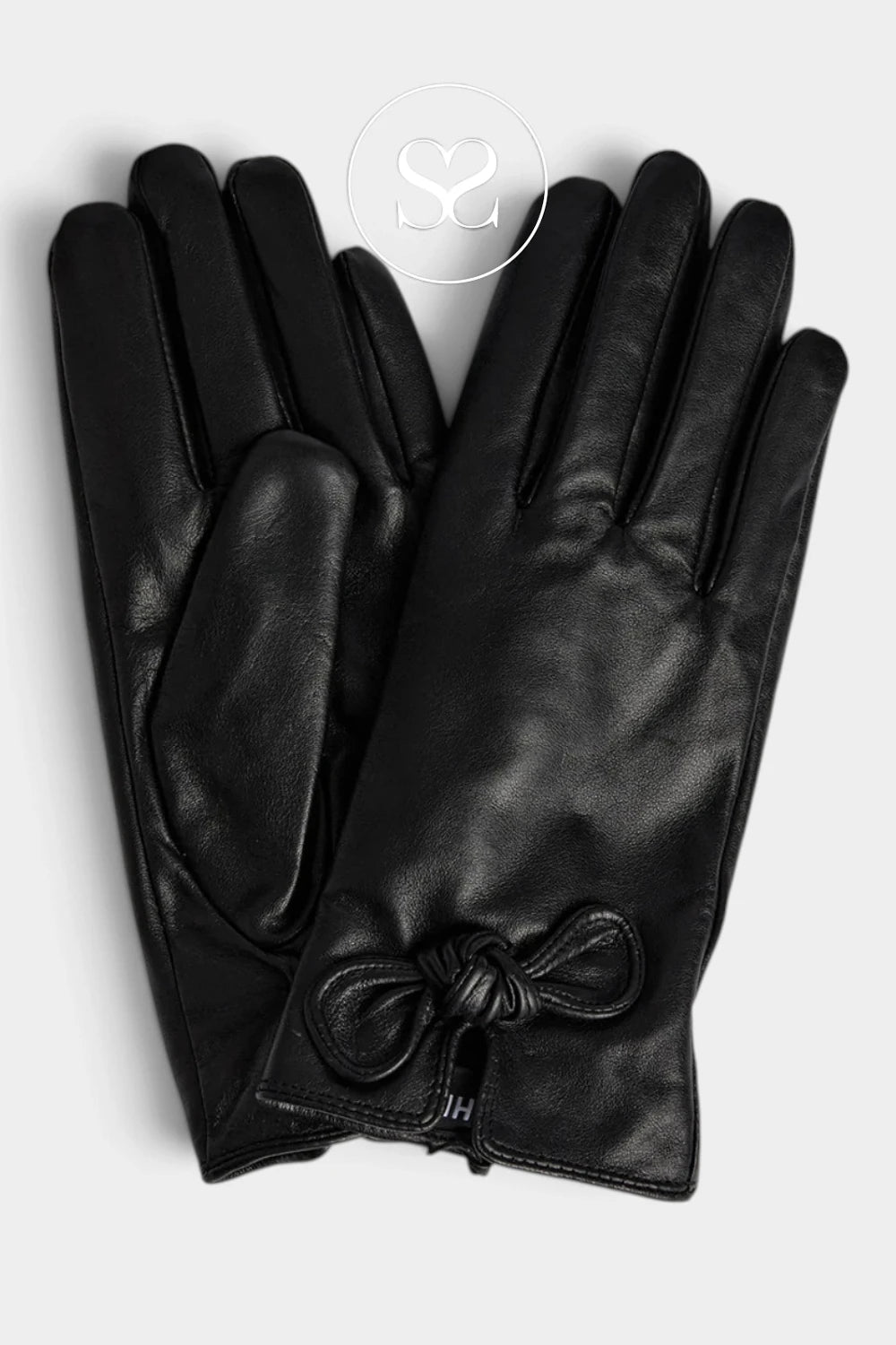 Depeche Black Leather Gloves with A Bow - 17122