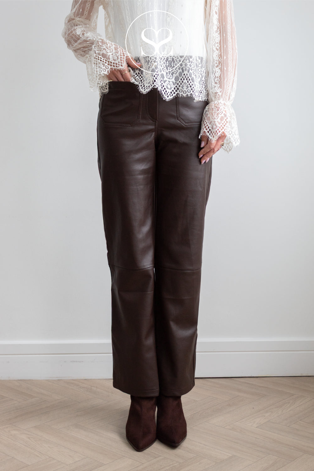 Brown Coated Straight Trousers — P948A