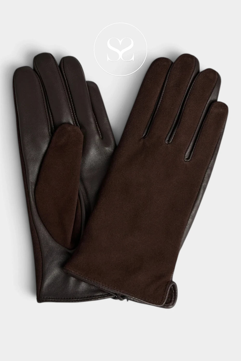 Depeche Chocolate Brown Leather and Suede Gloves — 16604