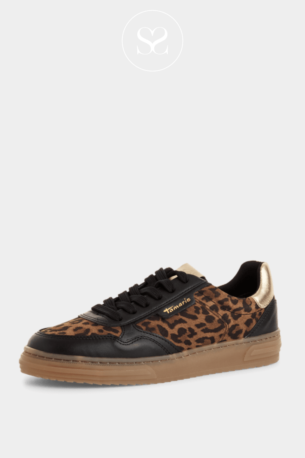 TAMARIS 1-23617-42 BLACK/LEOPARD SPORTY FLATFORM TRAINERS