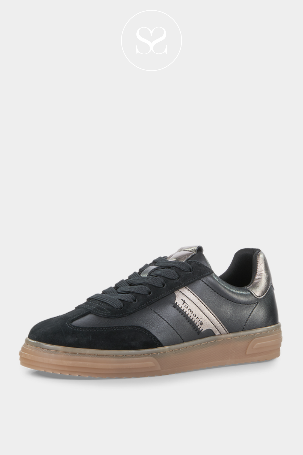 TAMARIS 1-23788-42 BLACK LEATHER SPORTY TRAINERS