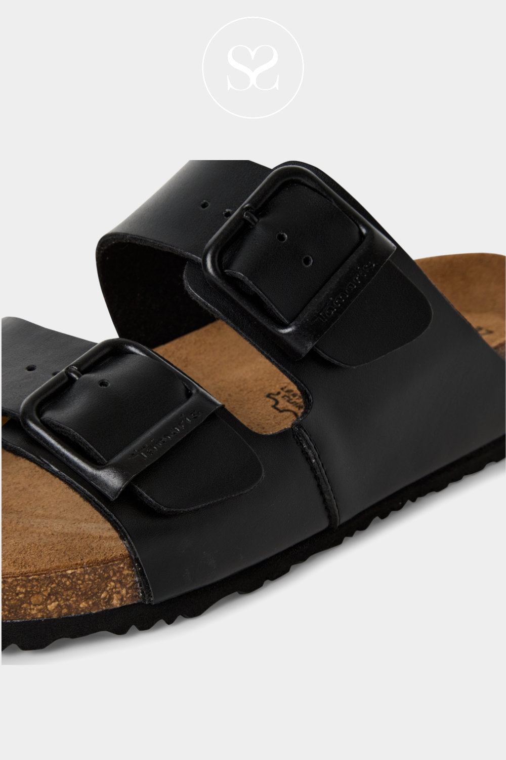 TAMARIS 1-27503-42 BLACK DOUBLE BUCKLE SLIDER SANDALS