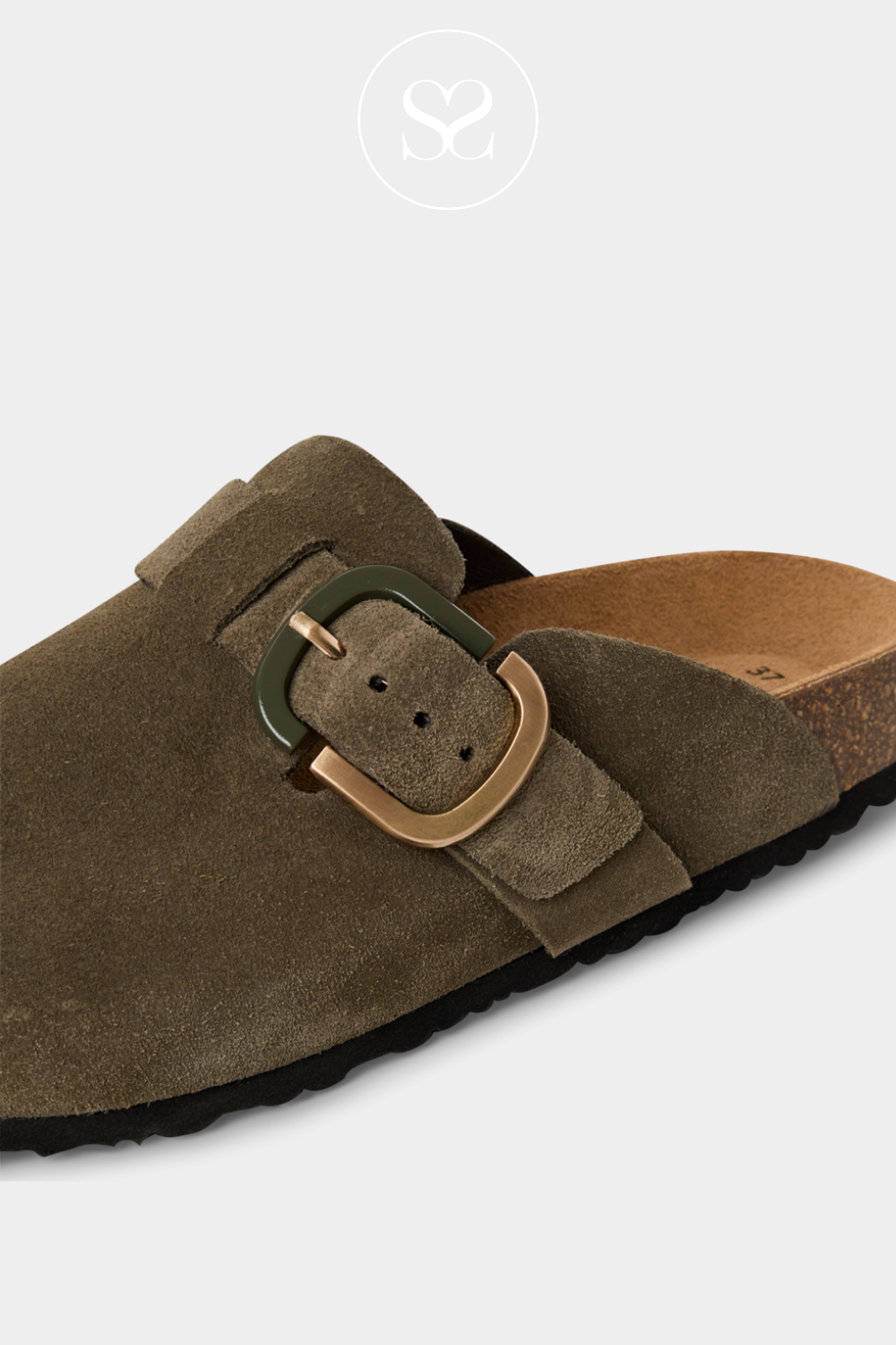 TAMARIS 1-27600-44 OLIVE LEATHER CLOG STYLE SLIDERS