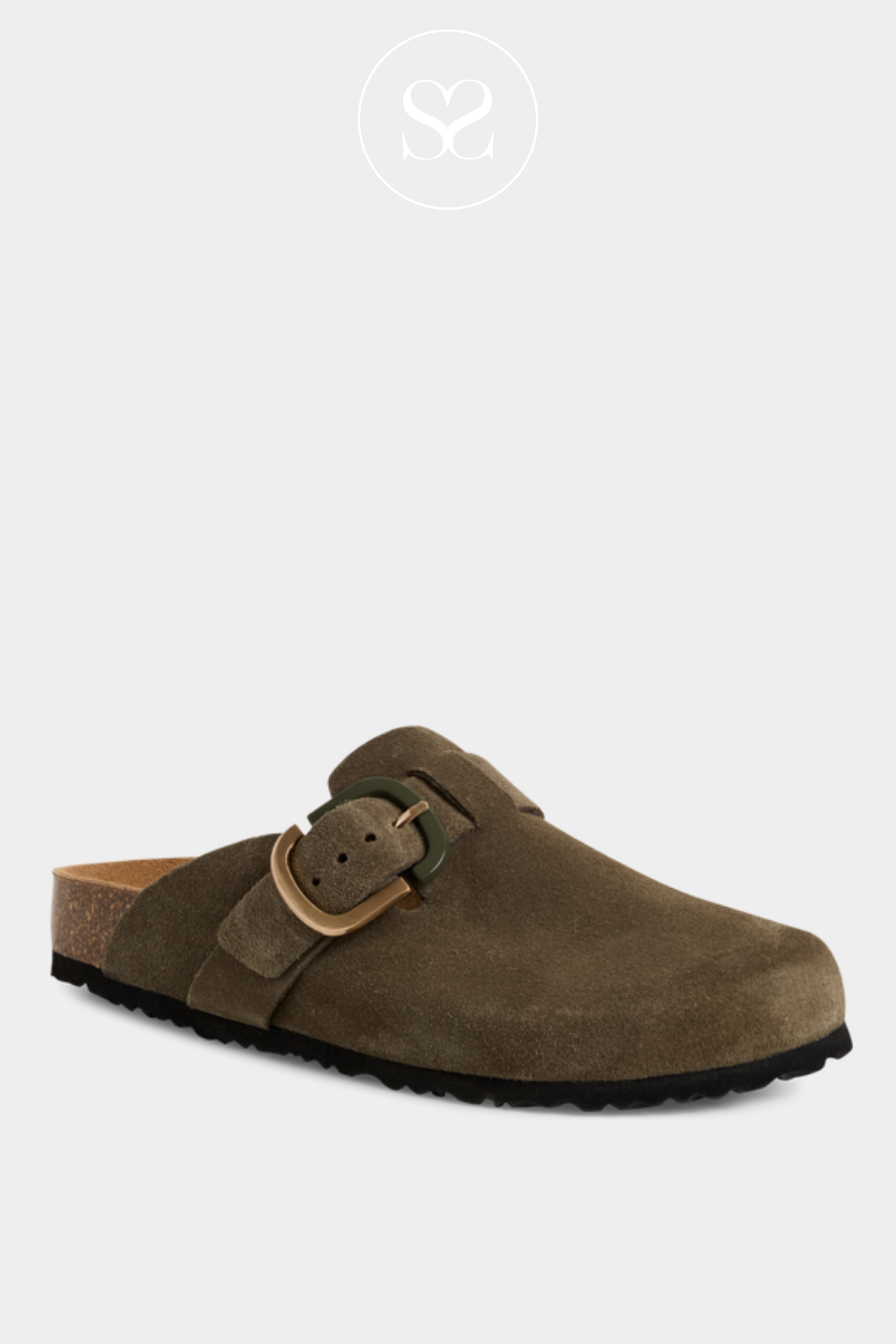 TAMARIS 1-27600-44 OLIVE LEATHER CLOG STYLE SLIDERS