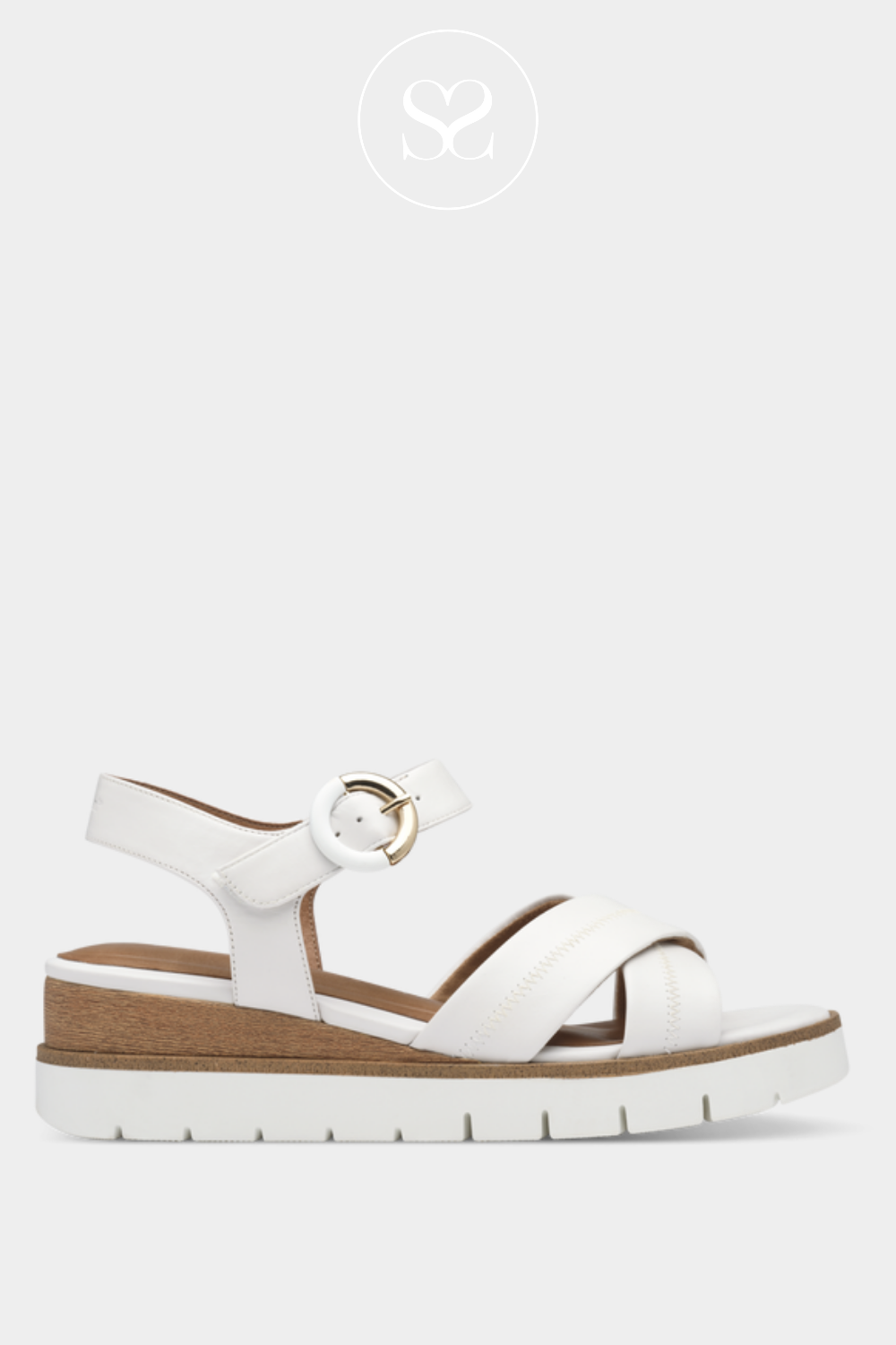 TAMARIS 1-28202-42 WHITE LEATHER CRISS-CROSS STRAP WEDGE SANDALS