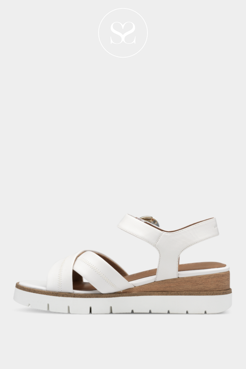 TAMARIS 1-28202-42 WHITE LEATHER CRISS-CROSS STRAP WEDGE SANDALS