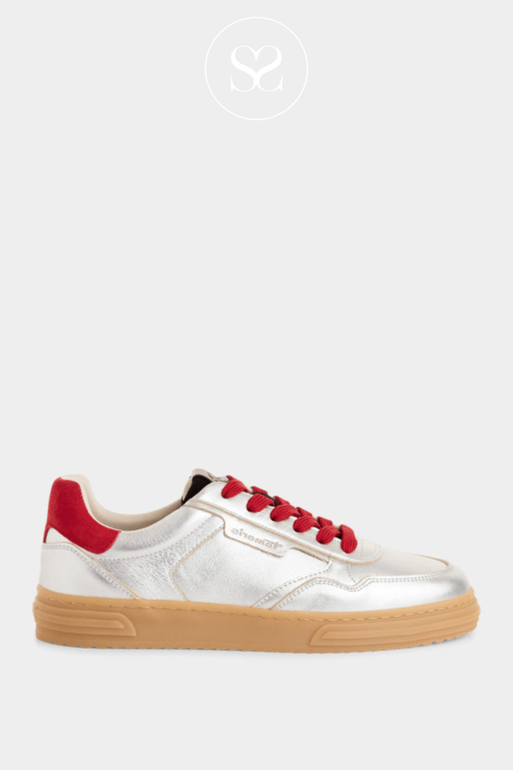 TAMARIS 1-23617-42 SILVER/RED SPORTY TRAINERS