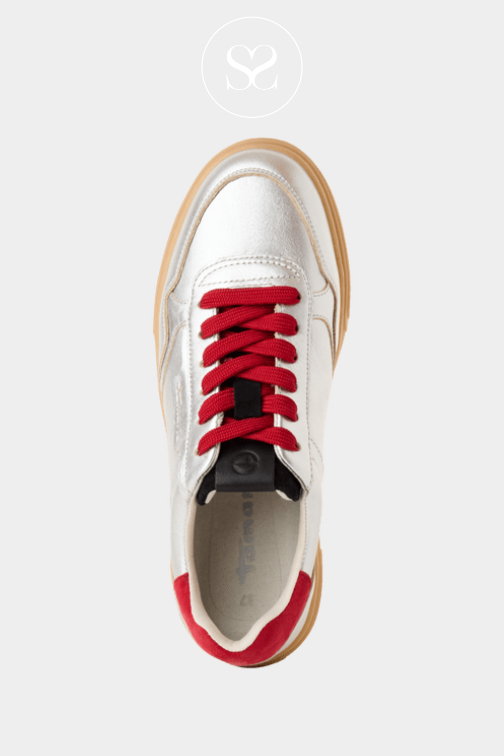 TAMARIS 1-23617-42 SILVER/RED SPORTY TRAINERS