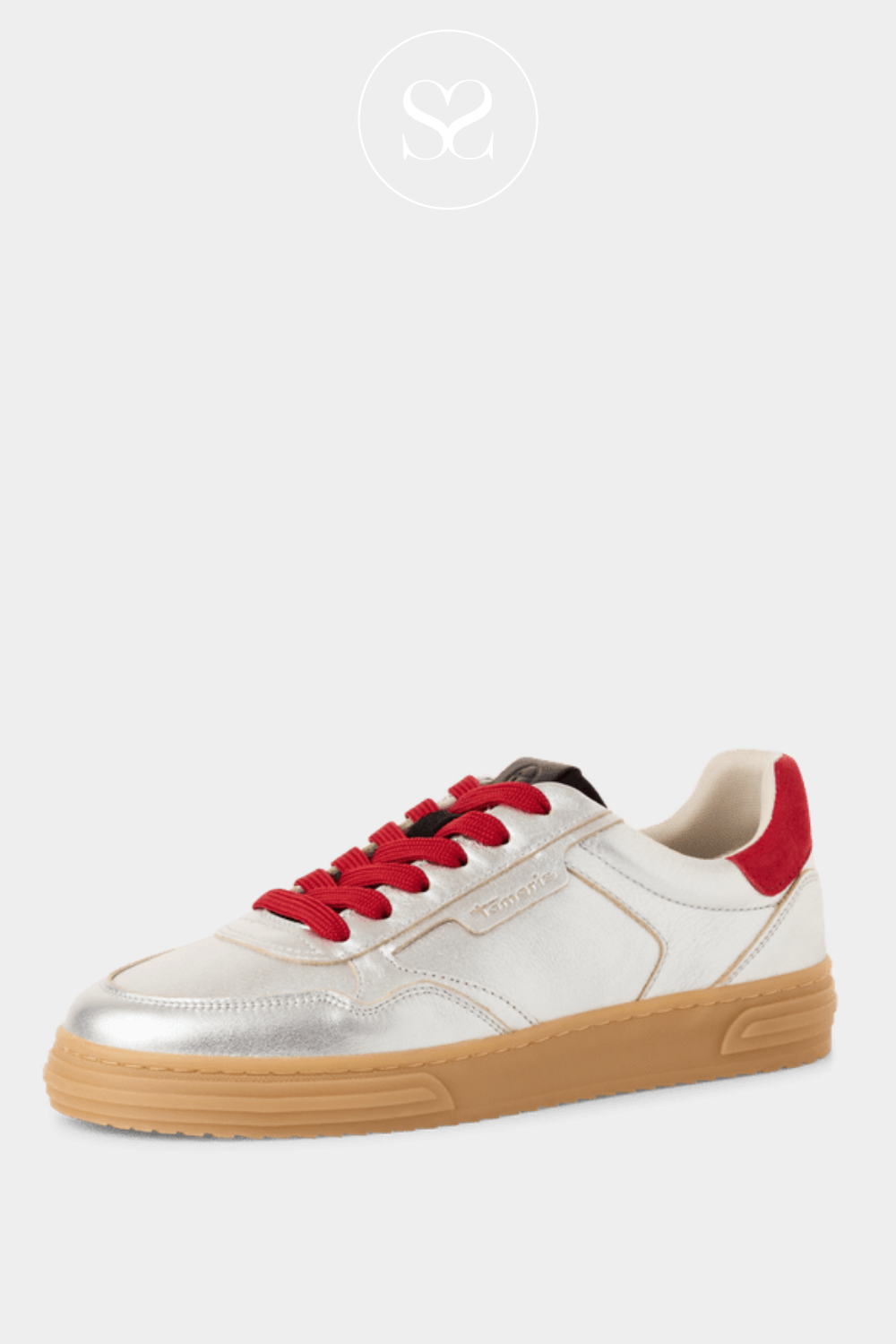 TAMARIS 1-23617-42 SILVER/RED SPORTY TRAINERS