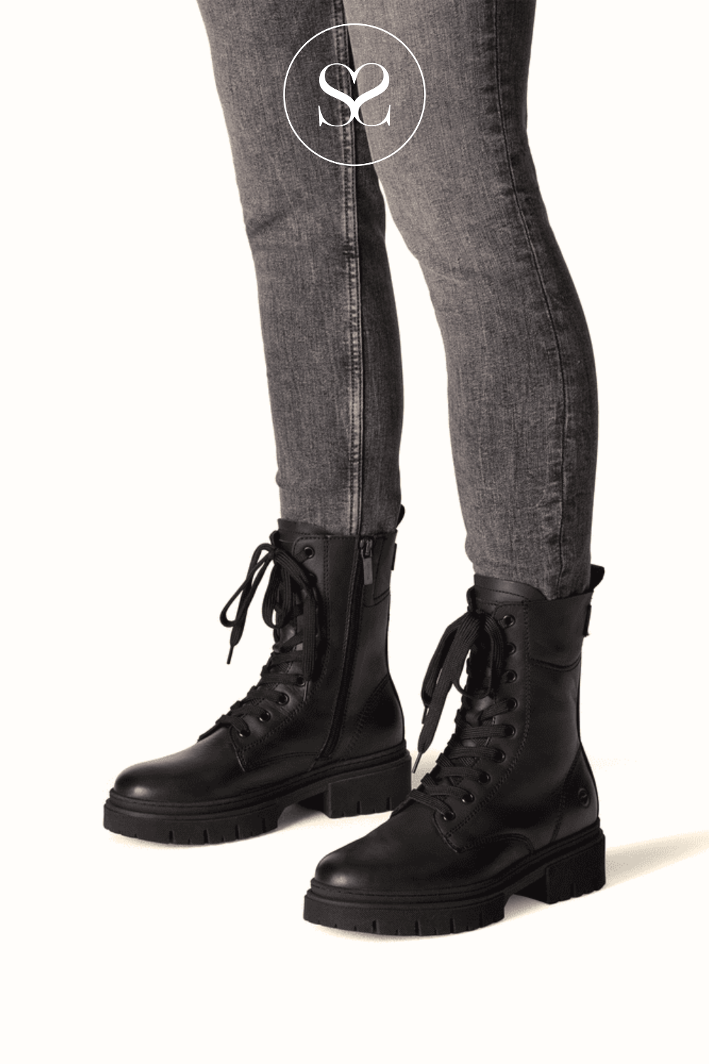 TAMARIS 1-25213-43 BLACK LEATHER MILITARY BOOTS