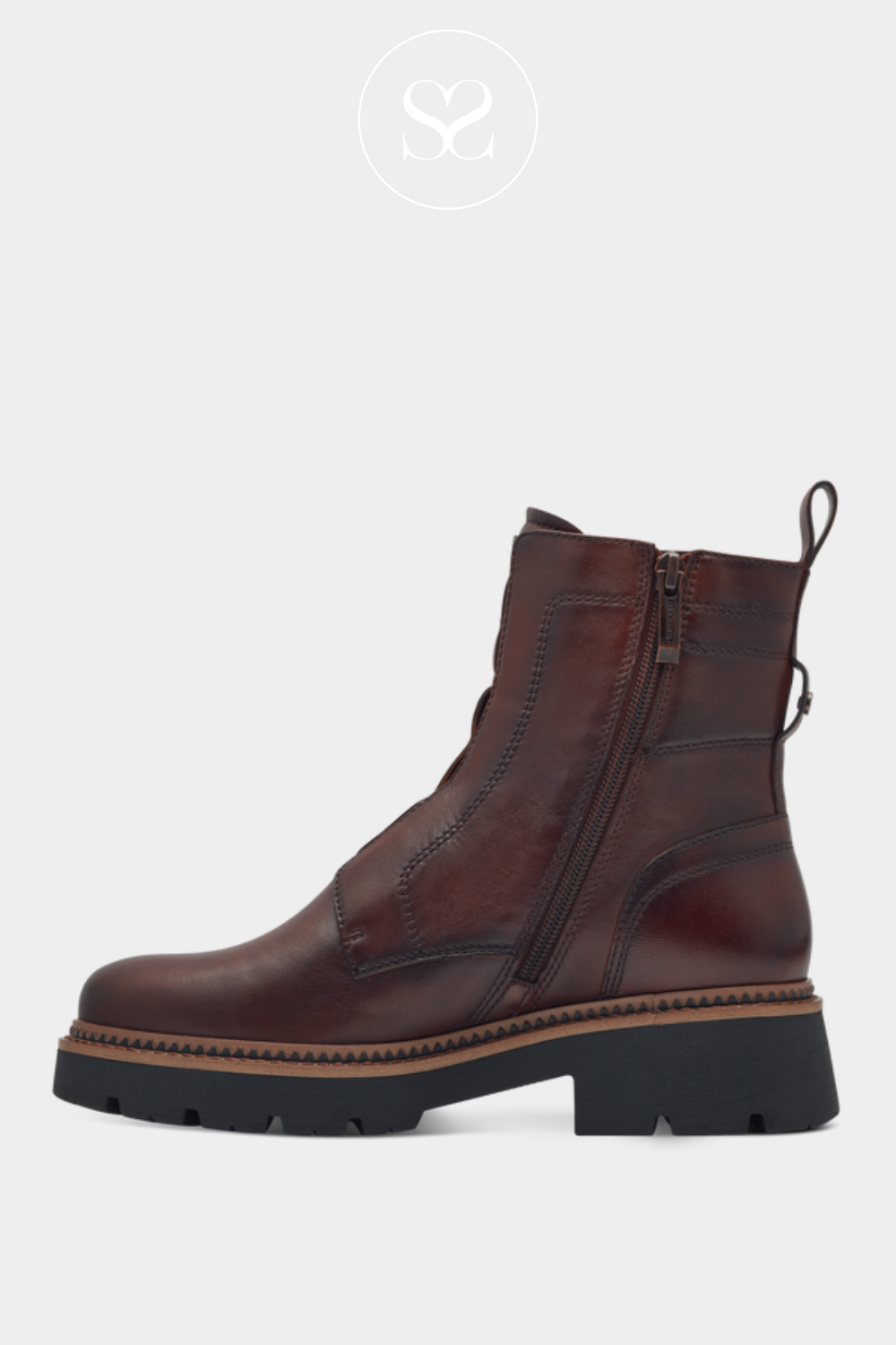 TAMARIS 1-25420-43 BROWN LEATHER ANKLE BOOTS