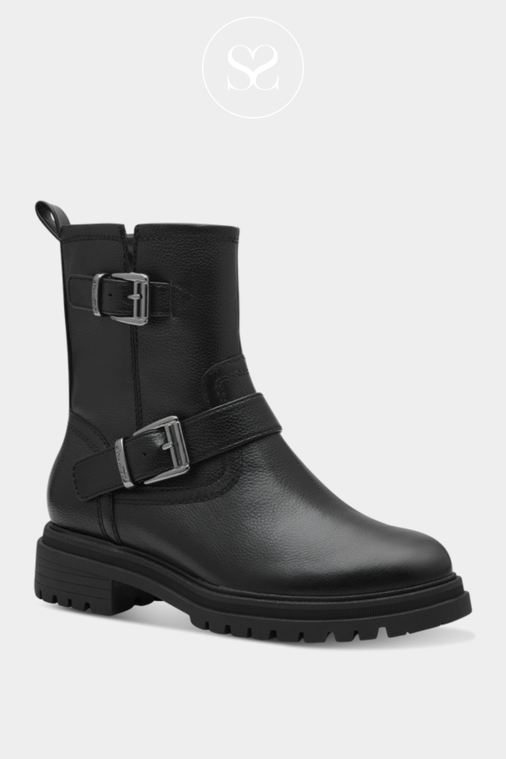 TAMARIS 1 25480 43 BLACK LEATHER BIKER BOOTS