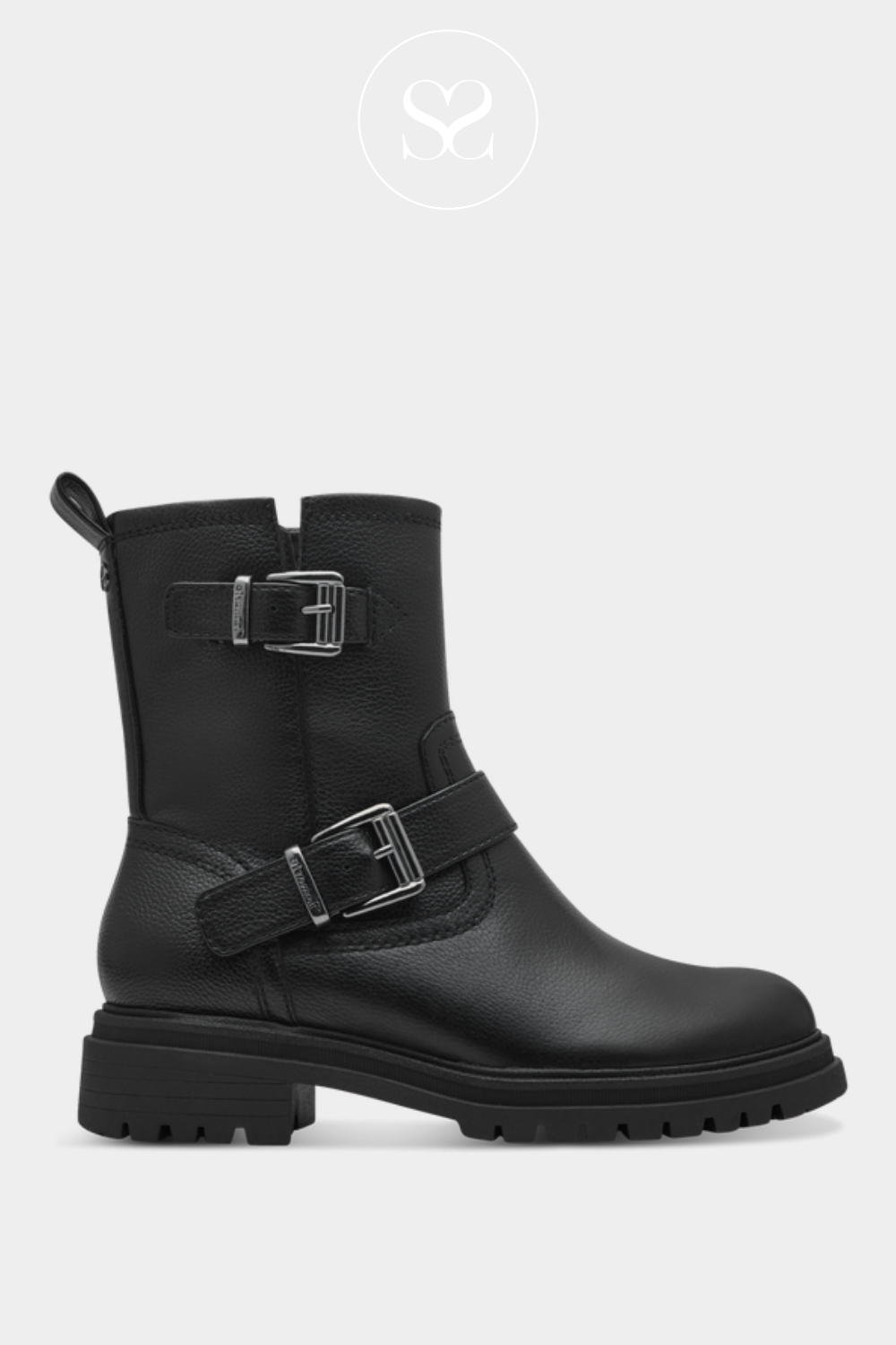 TAMARIS 1 25480 43 BLACK LEATHER BIKER BOOTS