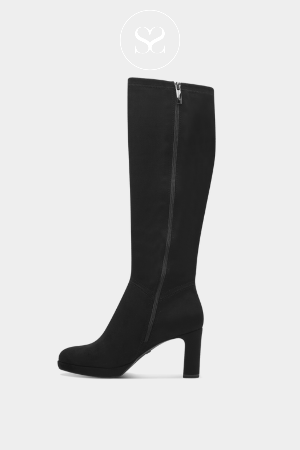 TAMARIS 1-25519-43 BLACK SUEDE BLOCK HEEL KNEE HIGH BOOTS