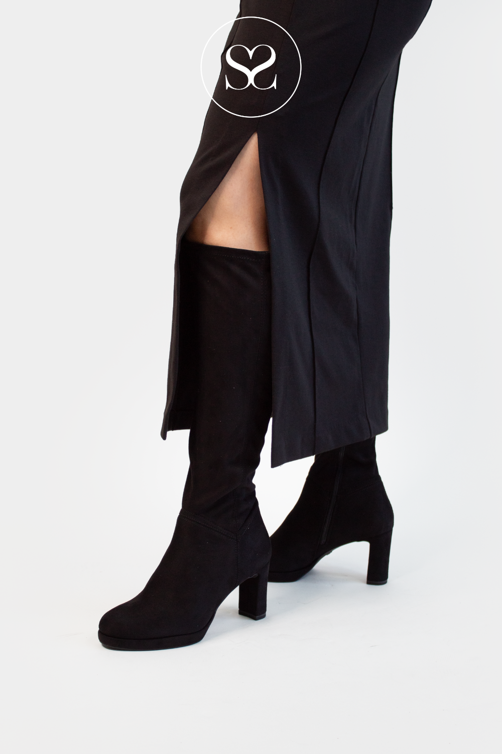 Block heel knee high boots suede discount