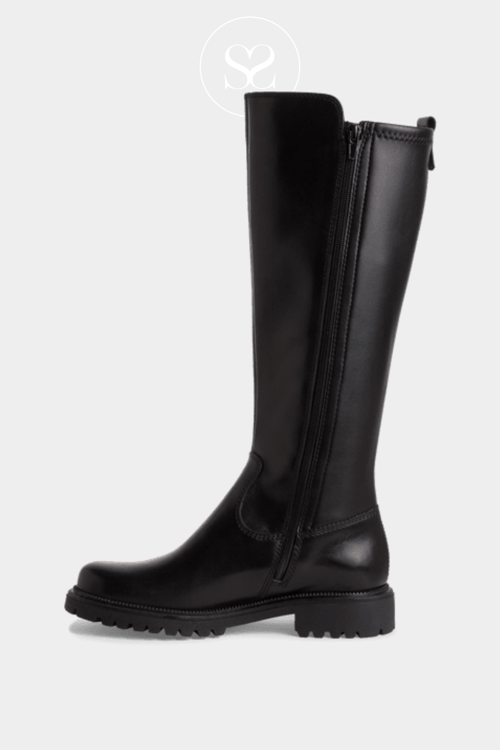 TAMARIS 1-25605-43 BLACK LEATHER FLAT KNEE HIGH BOOTS