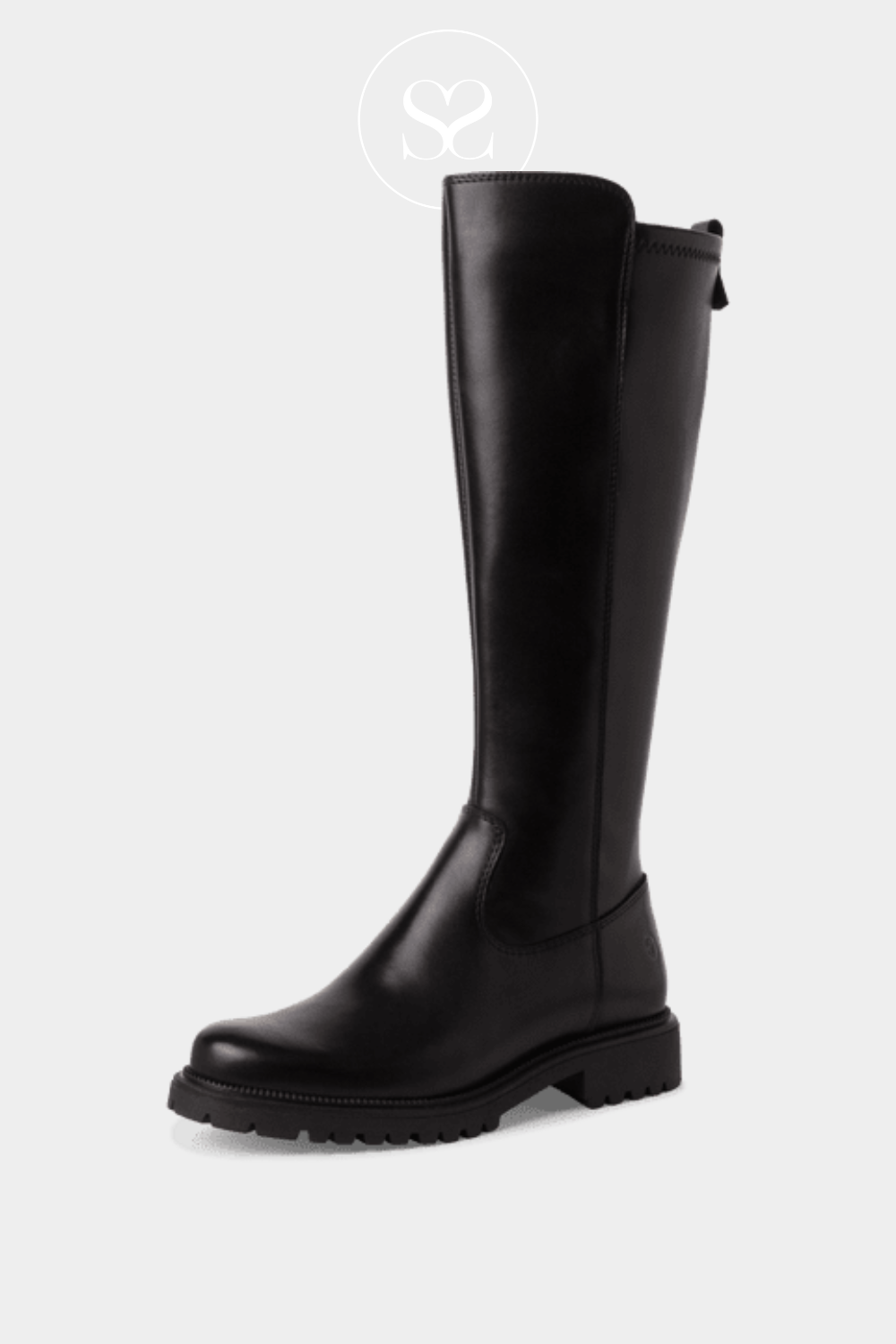 TAMARIS 1-25605-43 BLACK LEATHER FLAT KNEE HIGH BOOTS