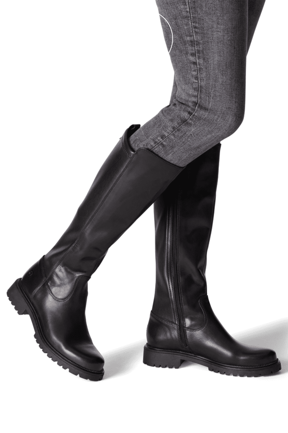 TAMARIS 1 25605 43 BLACK LEATHER FLAT KNEE HIGH BOOTS