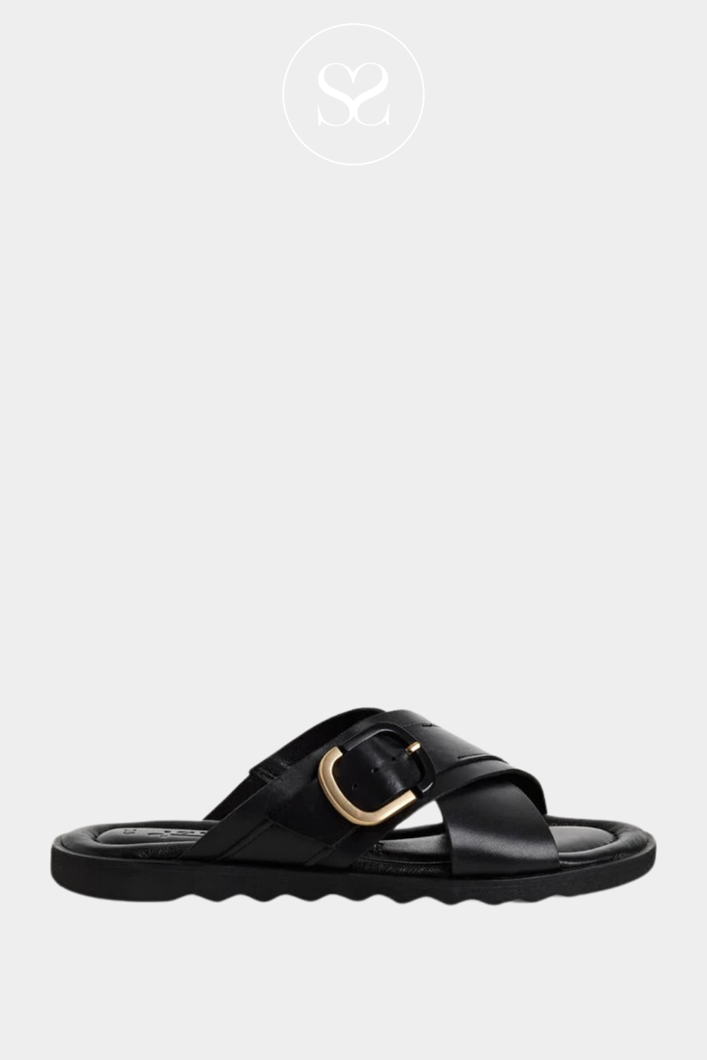 TAMARIS 1-27101-42 BLACK LEATHER SLIDER SANDALS 