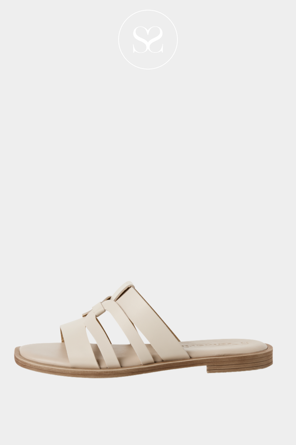 TAMARIS 1-27103-42 IVORY LEATHER SLIDER SANDALS WITH CROSS STRAP DETAILS