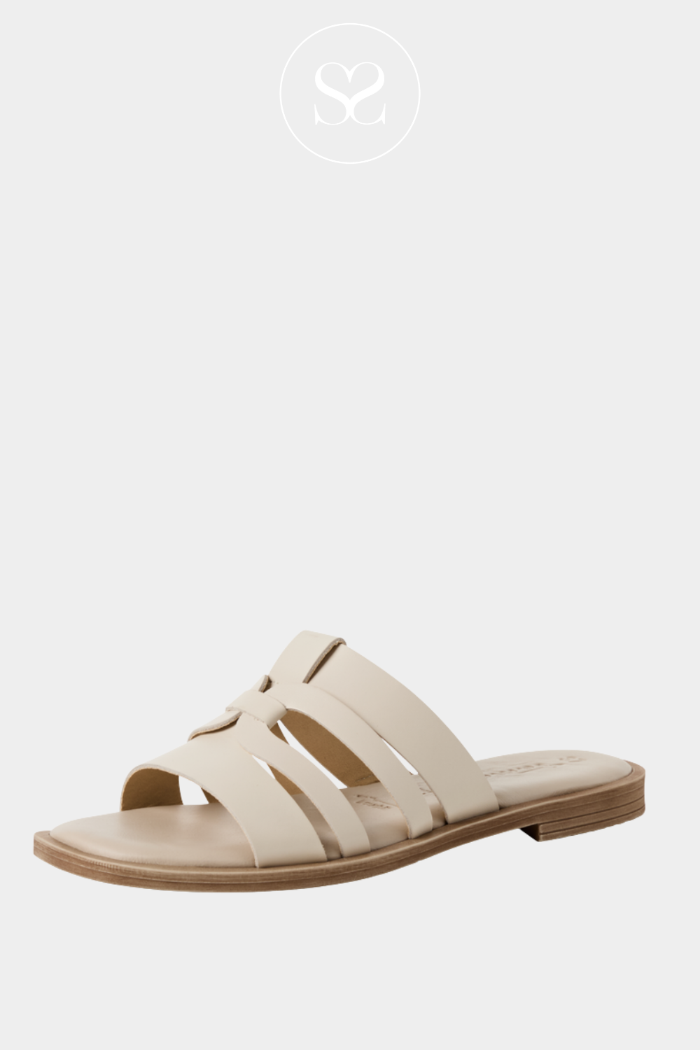 TAMARIS 1-27103-42 IVORY LEATHER SLIP-ON SLIDER SANDALS