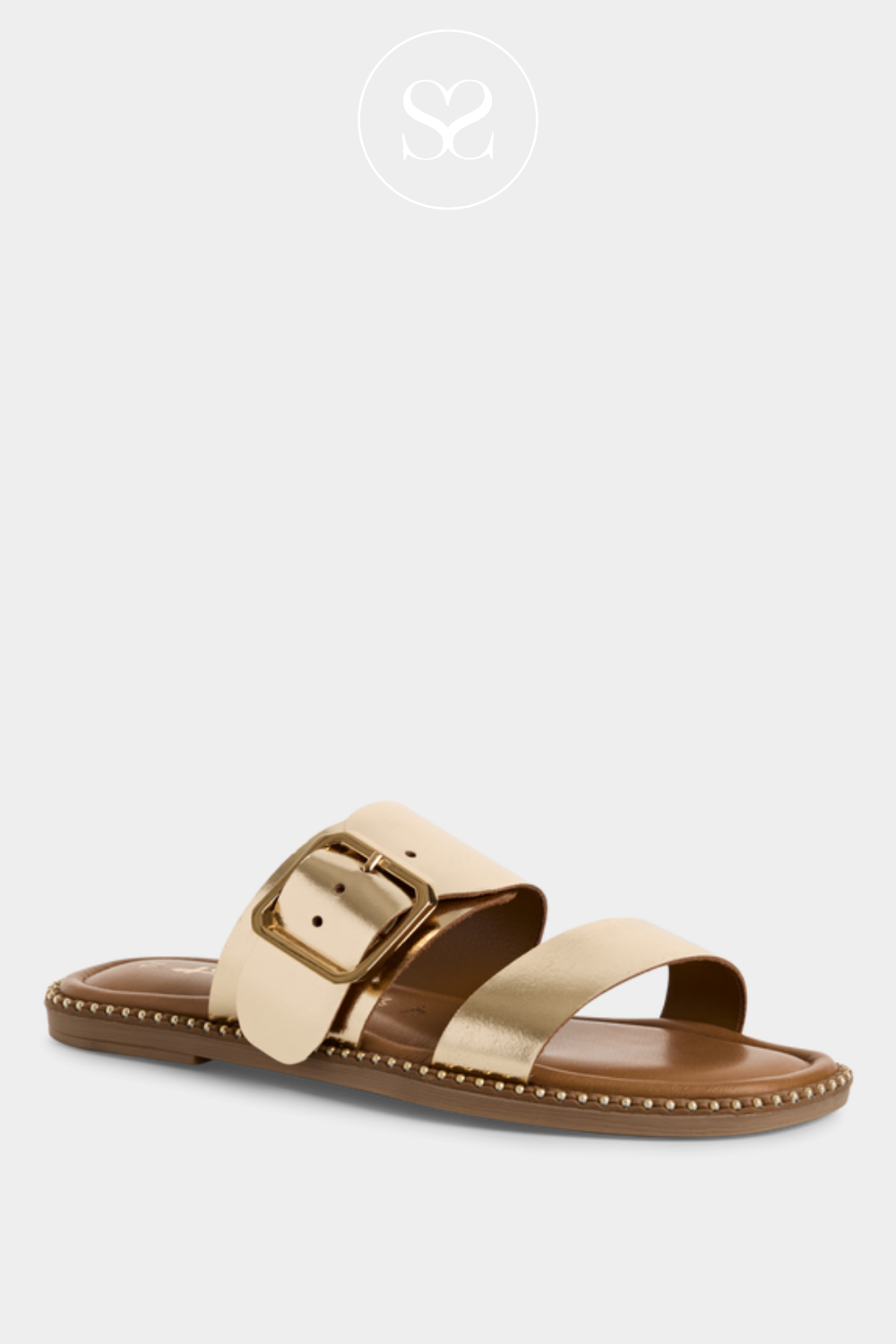 TAMARIS METALLIC GOLD LEATHER SLIDERS