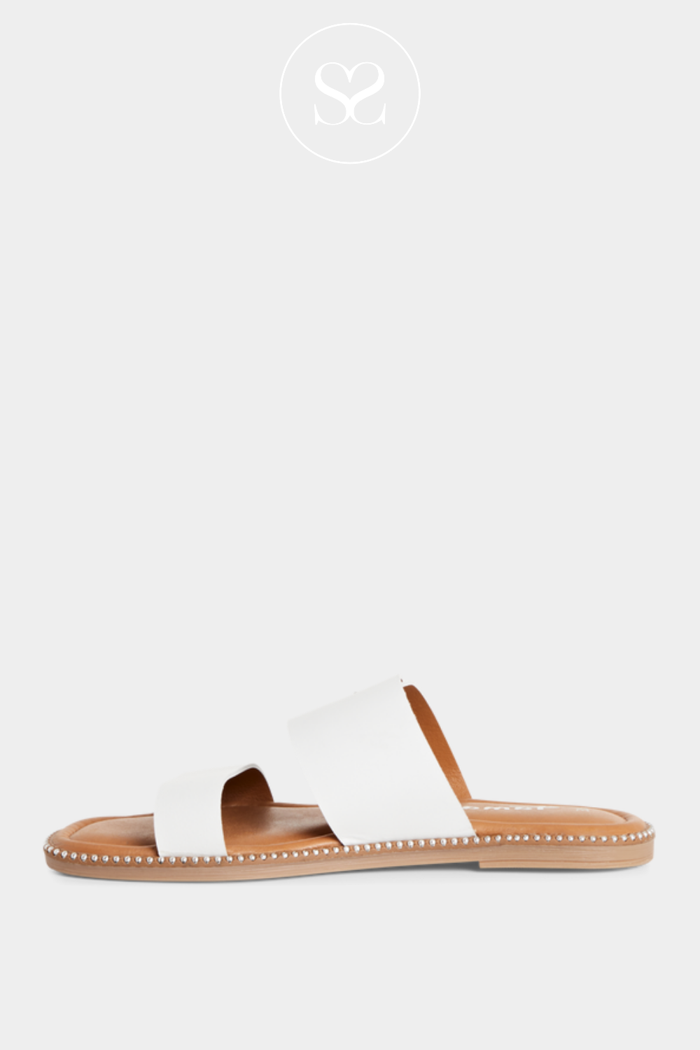 DRESSY FLAT SLIDER SANDALS IN WHITE LEATHER