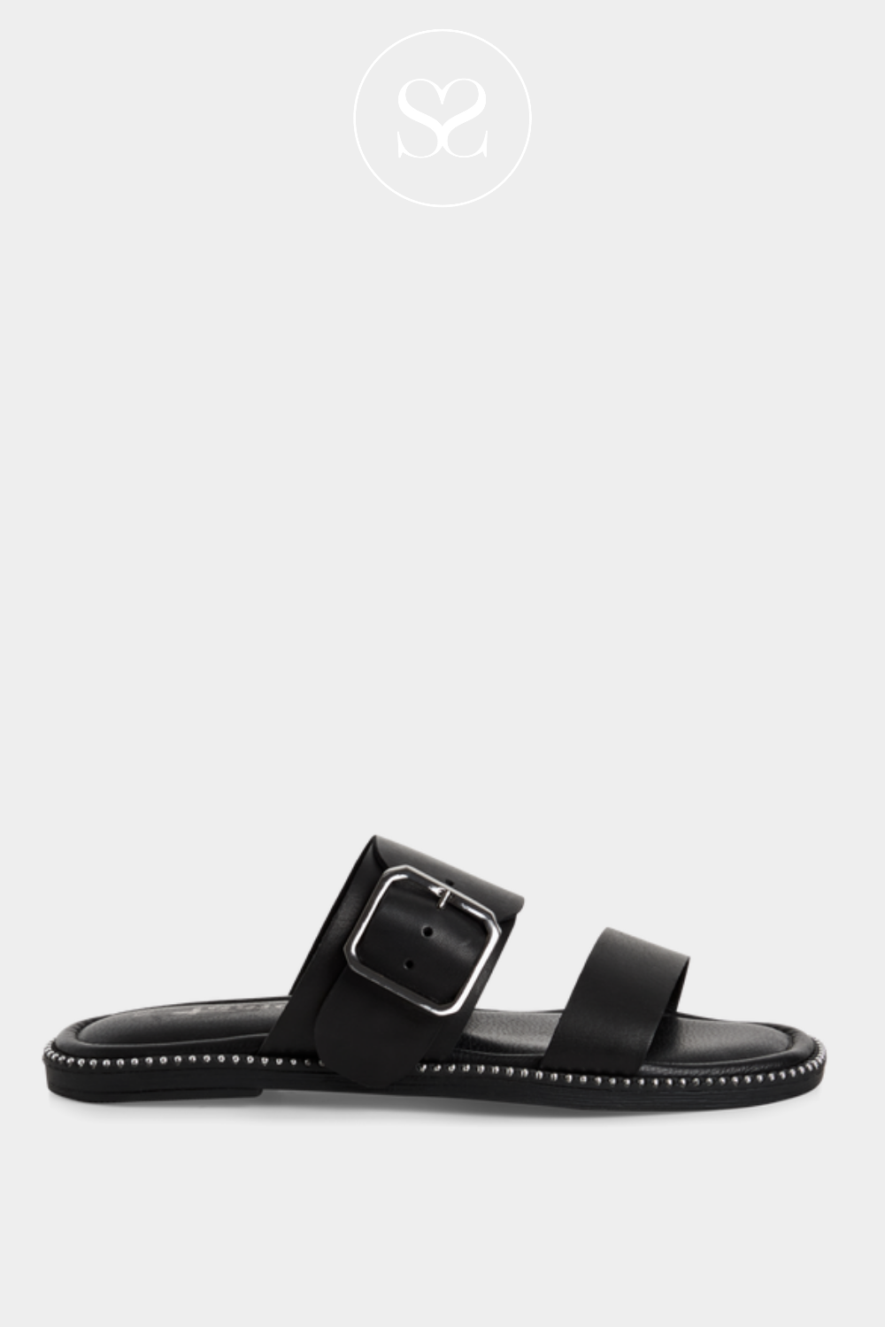 TAMARIS 1-27128 FLAT BLACK LEATHER SLIDERS