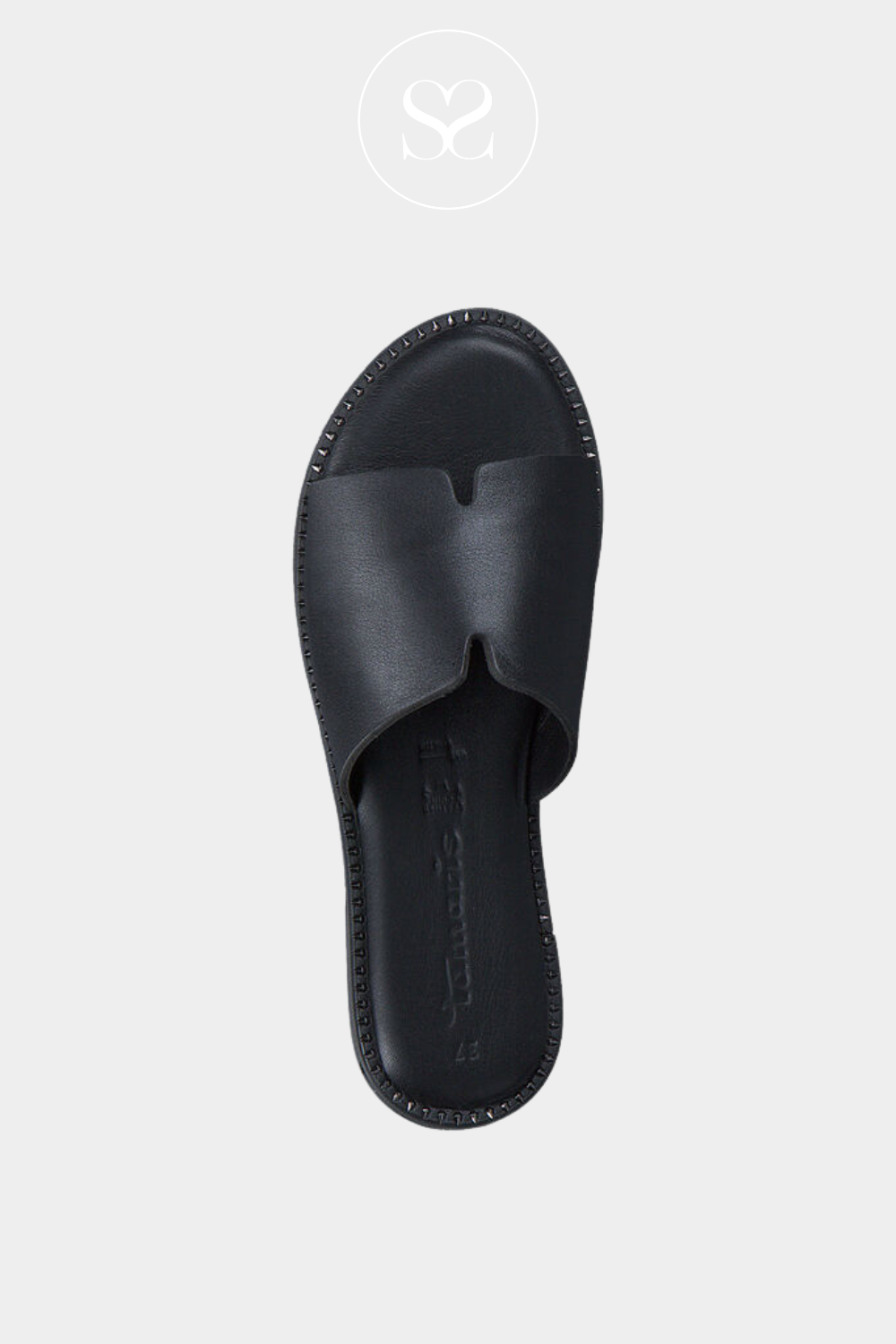 TAMARIS 1-27135-42 BLACK LEATHER STRAP DETAIL SLIDER SANDALS