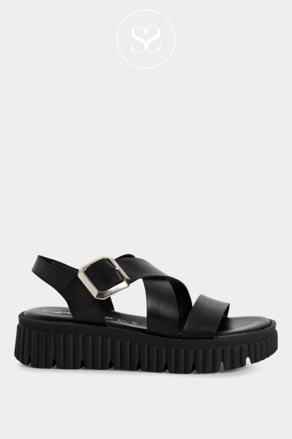 TAMARIS 1-28705-44 BLACK LEATHER GLADIATOR WEDGE SANDALS