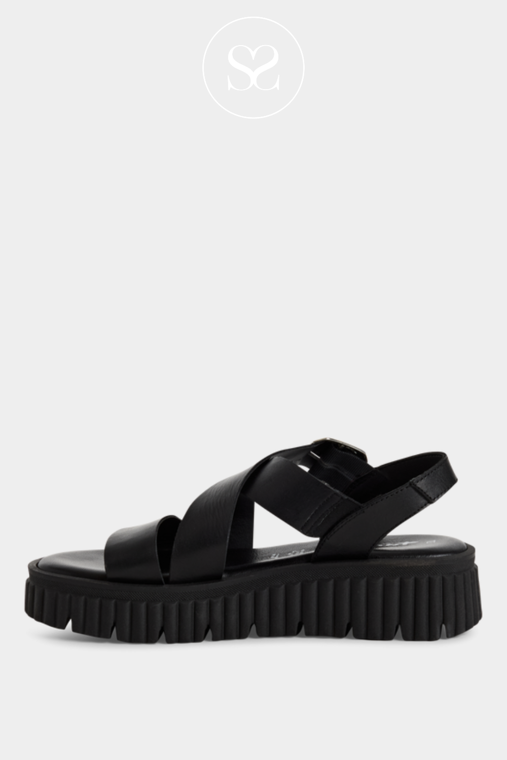 TAMARIS 1-28705-44 BLACK LEATHER GLADIATOR WEDGE SANDALS