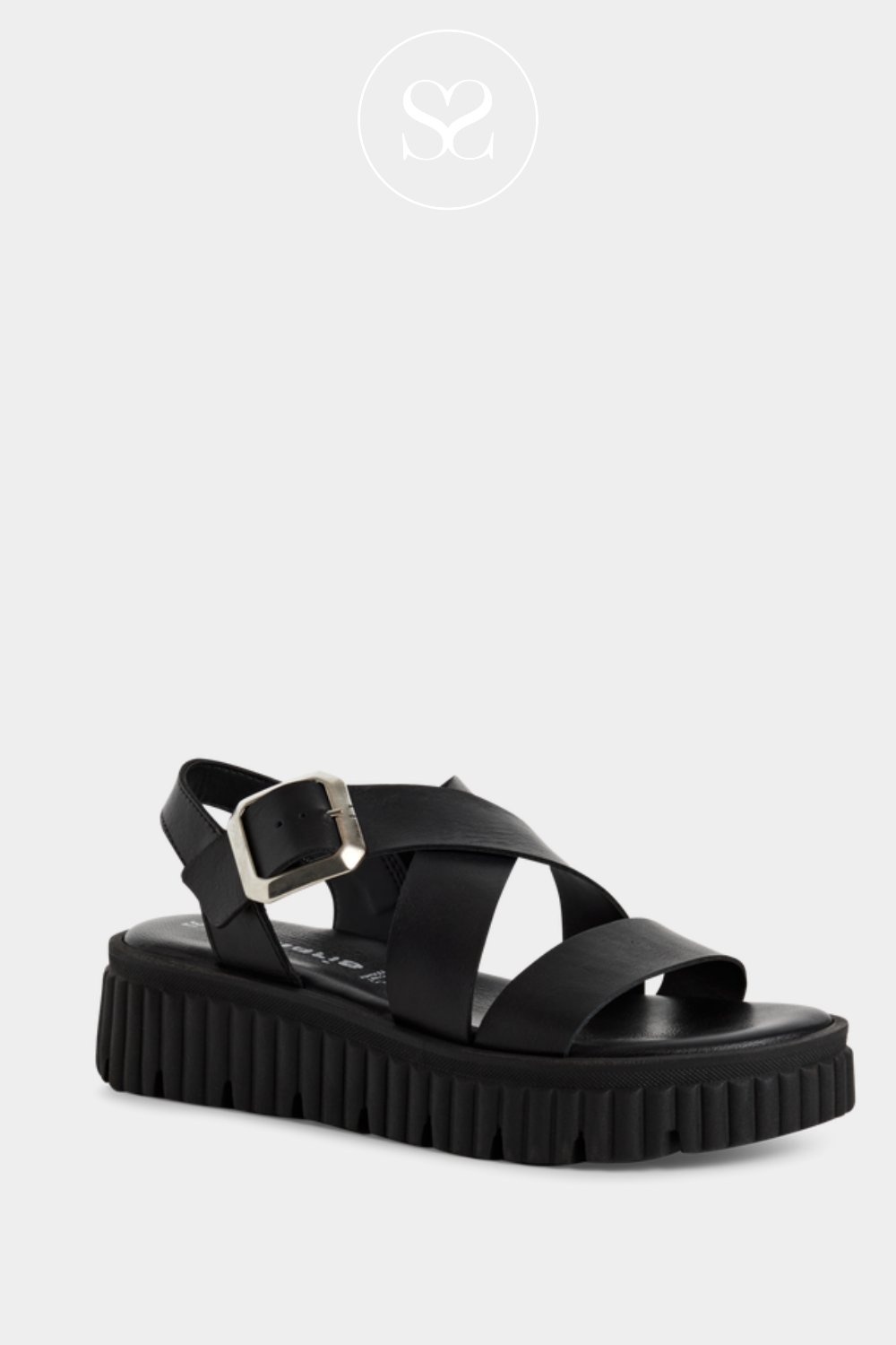 TAMARIS 1-28705-44 BLACK LEATHER GLADIATOR WEDGE SANDALS