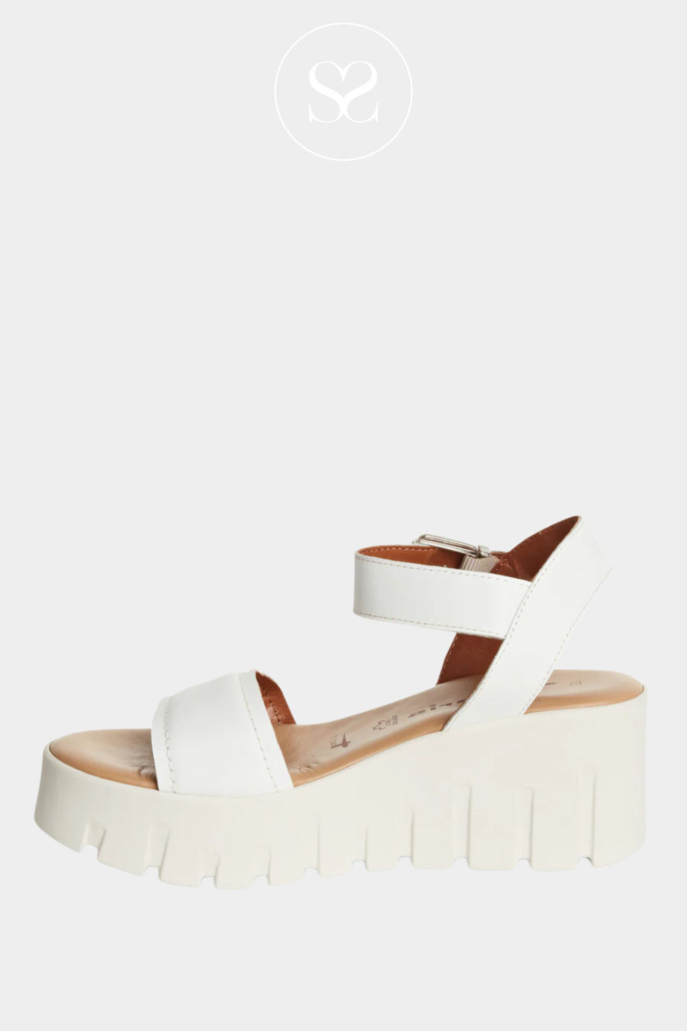 TAMARIS 1-28712-42 WHITE LEATHER PLATFORM SANDALS 