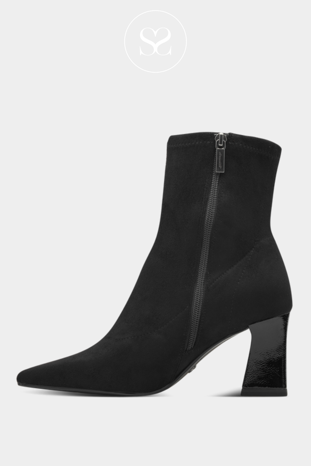 TAMARIS 1 25023 43 BLACK SUEDE EFFECT BLOCK HEEL DRESS BOOTS