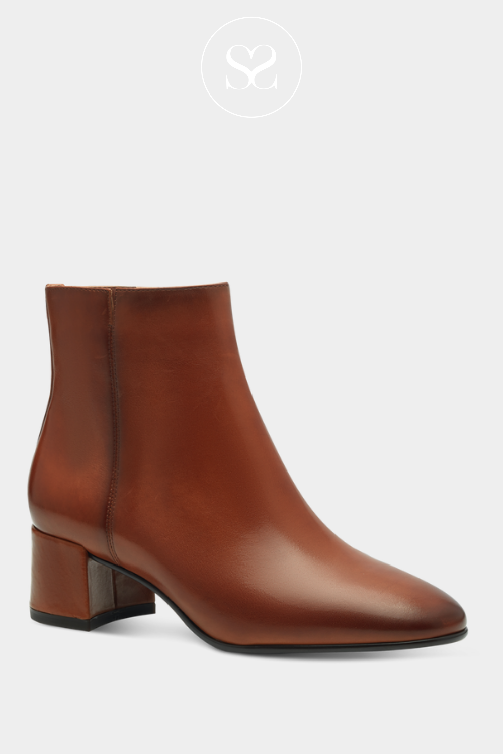 1-25345 TAMARIS BROWN LEATHER ANKLE BOOT WITH BLOCK HEEL AND SIDE ZIP. BUY TAMARIS IRELAND. FOR SALE IN IRELAND