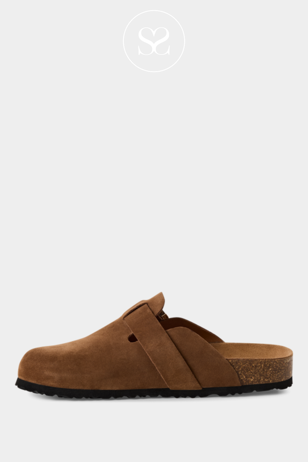 TAMARIS 1-27600-44 TAN SUEDE SLIP ON SLIDER WITH CLOSED TOE AND BELT BUCKLE DETAIL