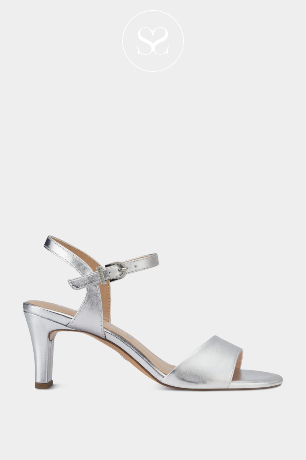 TAMARIS 1-28008-42 SILVER METALLIC LOW HEELED SUMMER SANDALS WITH ADJUSTABLE ANKLE STRAP
