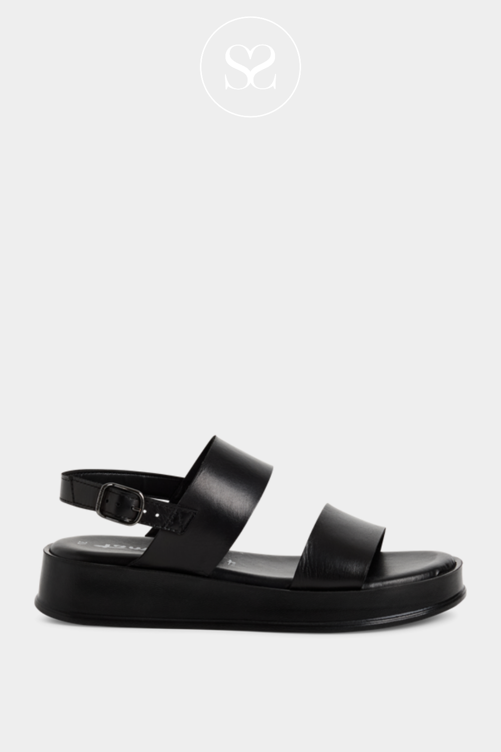 TAMARIS 1-28238-42 BLACK LEATHER LOW WEDGE SANDALS WITH SLINGBAC ANKLE ADJUSTABLE STRAP
