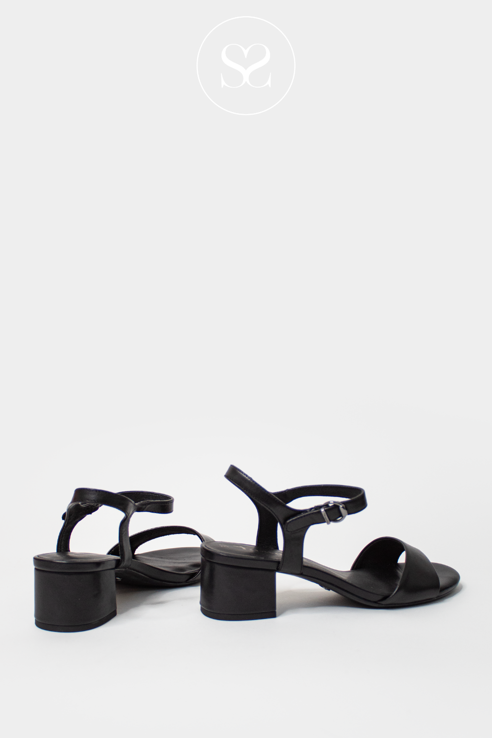 Tamaris 1-28250-42 Black Leather Block Heel Sandals