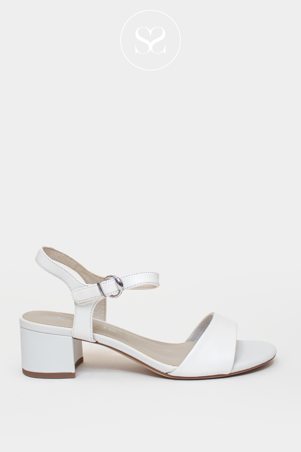 TAMARIS 1-28250-42 WHITE LEATHER LOW HEEL SANDAL WITH STRAP BUCKLE FRONT