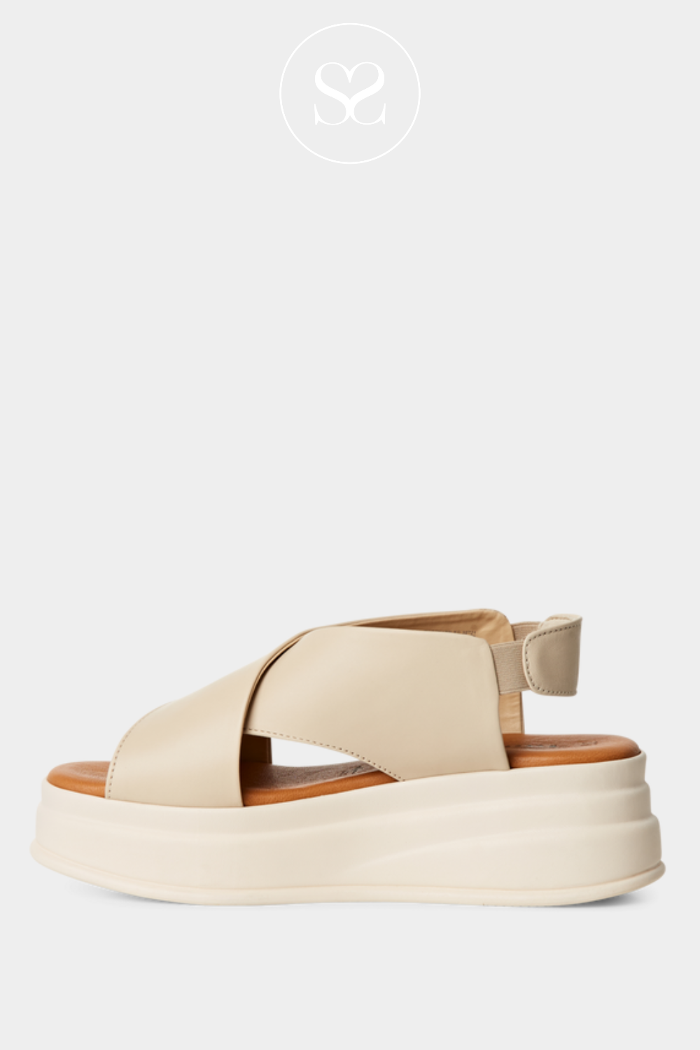 TAMARIS 1-28303-44 IVORY LEATHER THICK STRAP WEDGE SANDALS