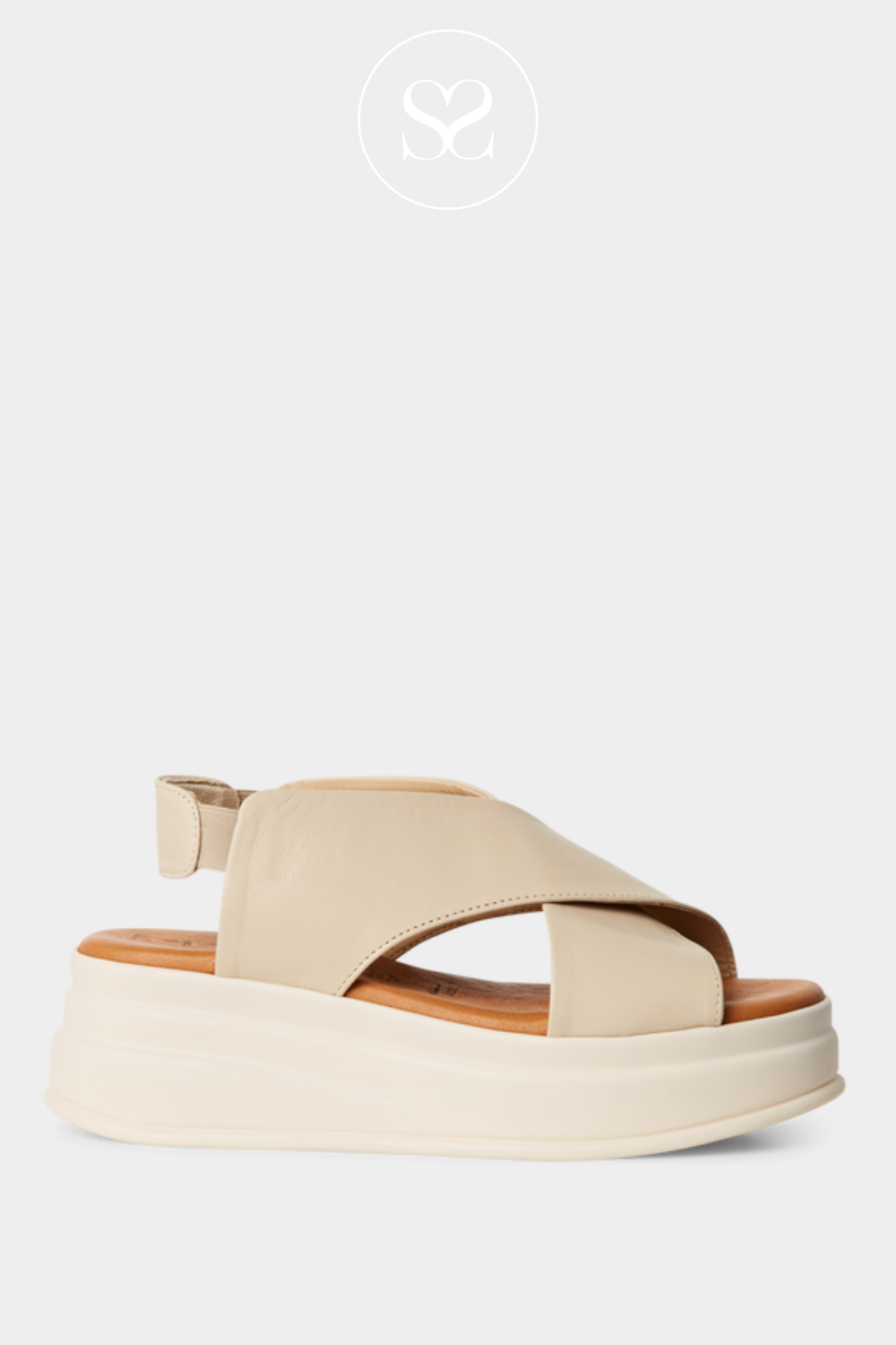 TAMARIS 1-28303-44 IVORY LEATHER THICK STRAP WEDGE SANDALS