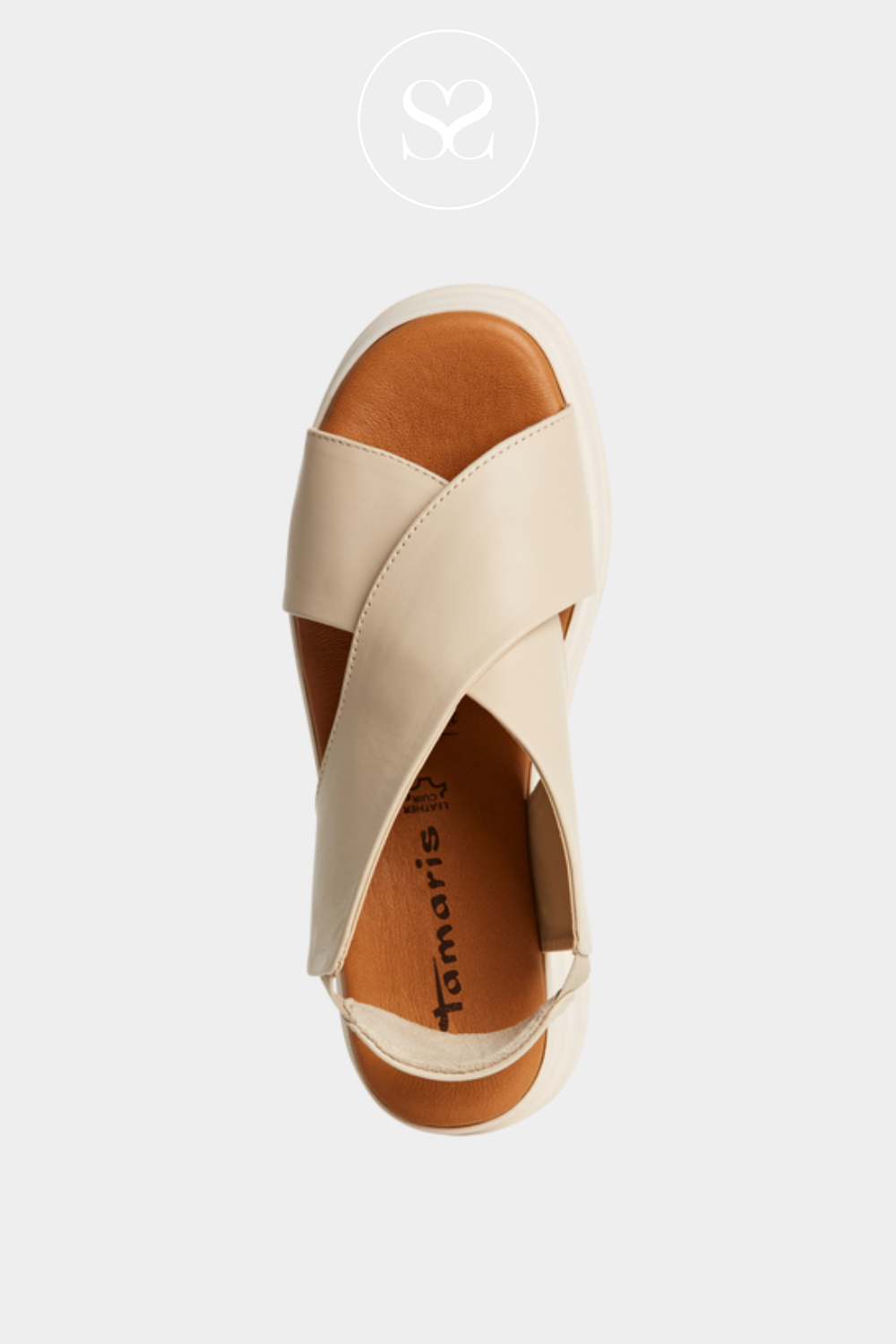TAMARIS 1-28303-44 IVORY LEATHER THICK STRAP WEDGE SANDALS