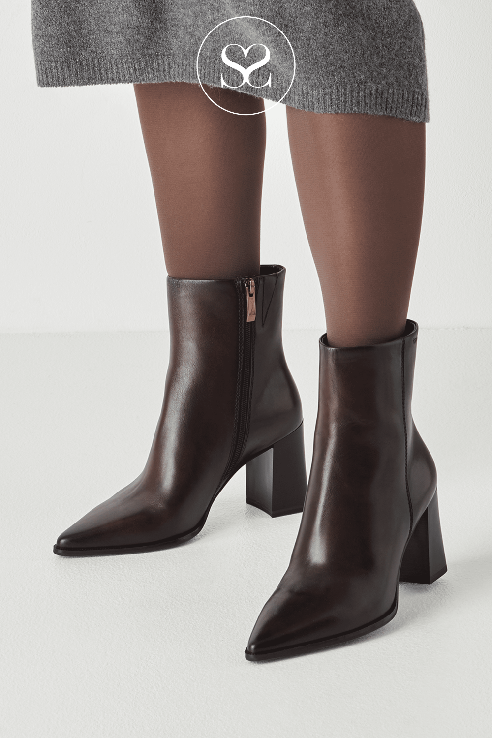 Tamaris Mahogany brown Ankle Boots with a 8.5cm Block Heel nnd a Zip Closure for Women in Ireland