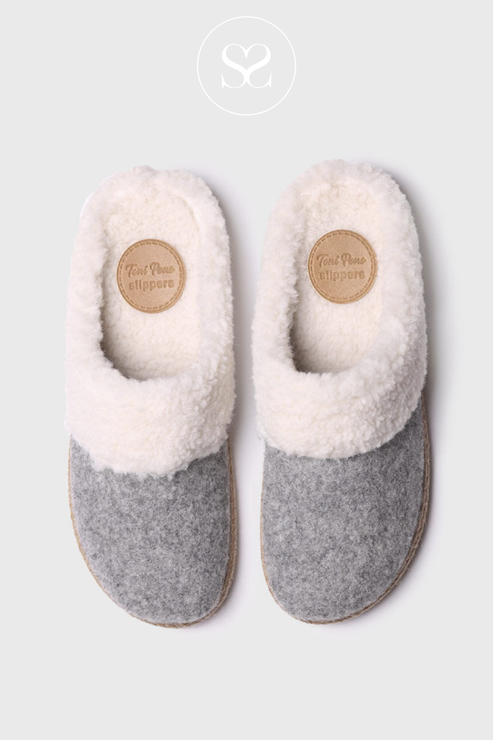 TONI PONS DELI BF GREY WOOL LOOK SLIPPER WITH FLEECE LINING