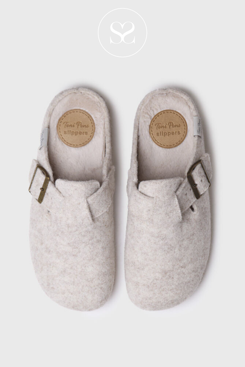 TONI PONS MIMA FP ECRU SLIPPERS WITH SIDE BUCKLE DETAIL AND FAUX FUR LINED