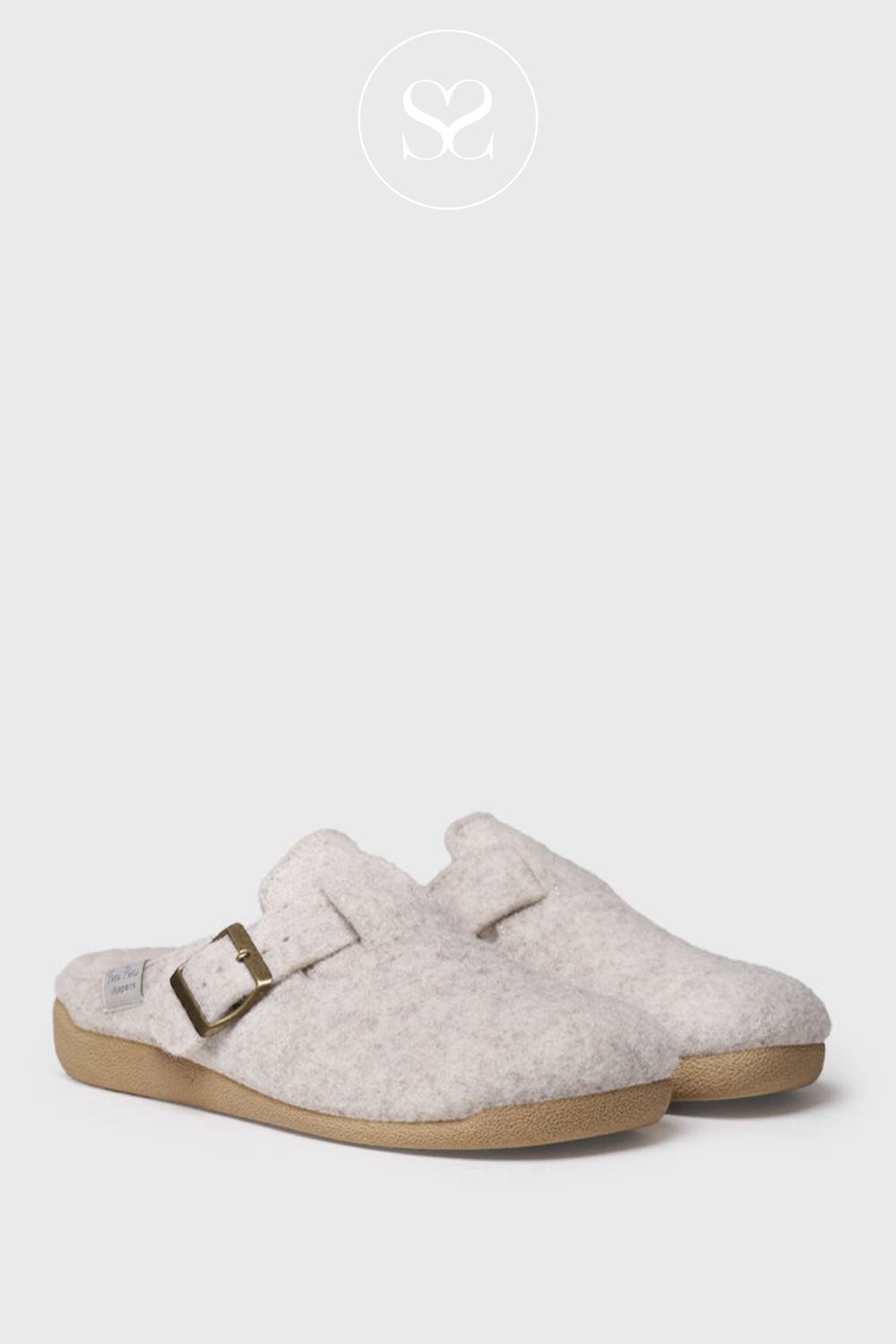 TONI PONS MIMA FP ECRU SLIPPERS WITH SIDE BUCKLE DETAIL AND FAUX FUR LINED