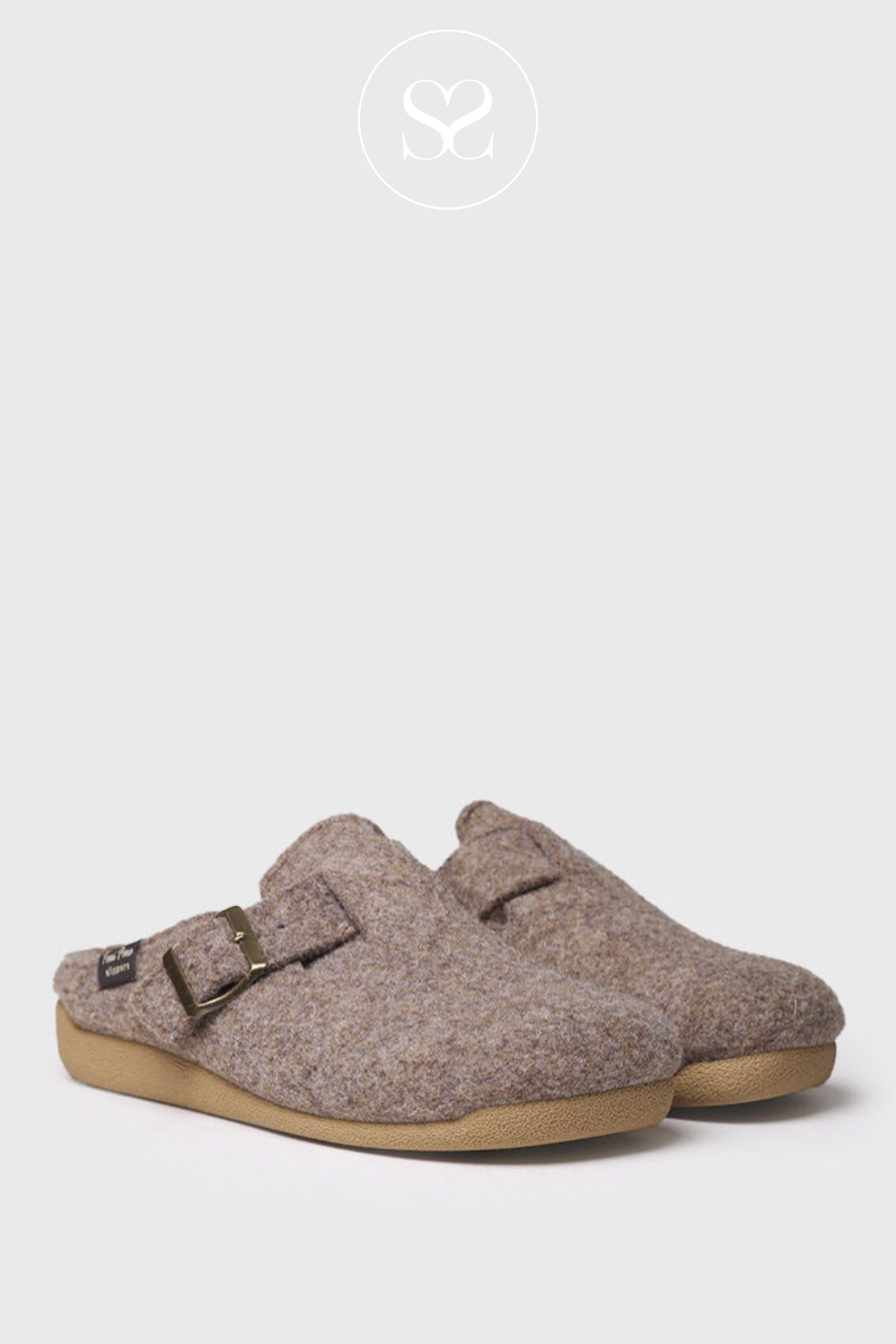 TONI PONS MIMA TAUPE SLIPPER WITH BUCKLE DETAIL AND FLEECE LINING