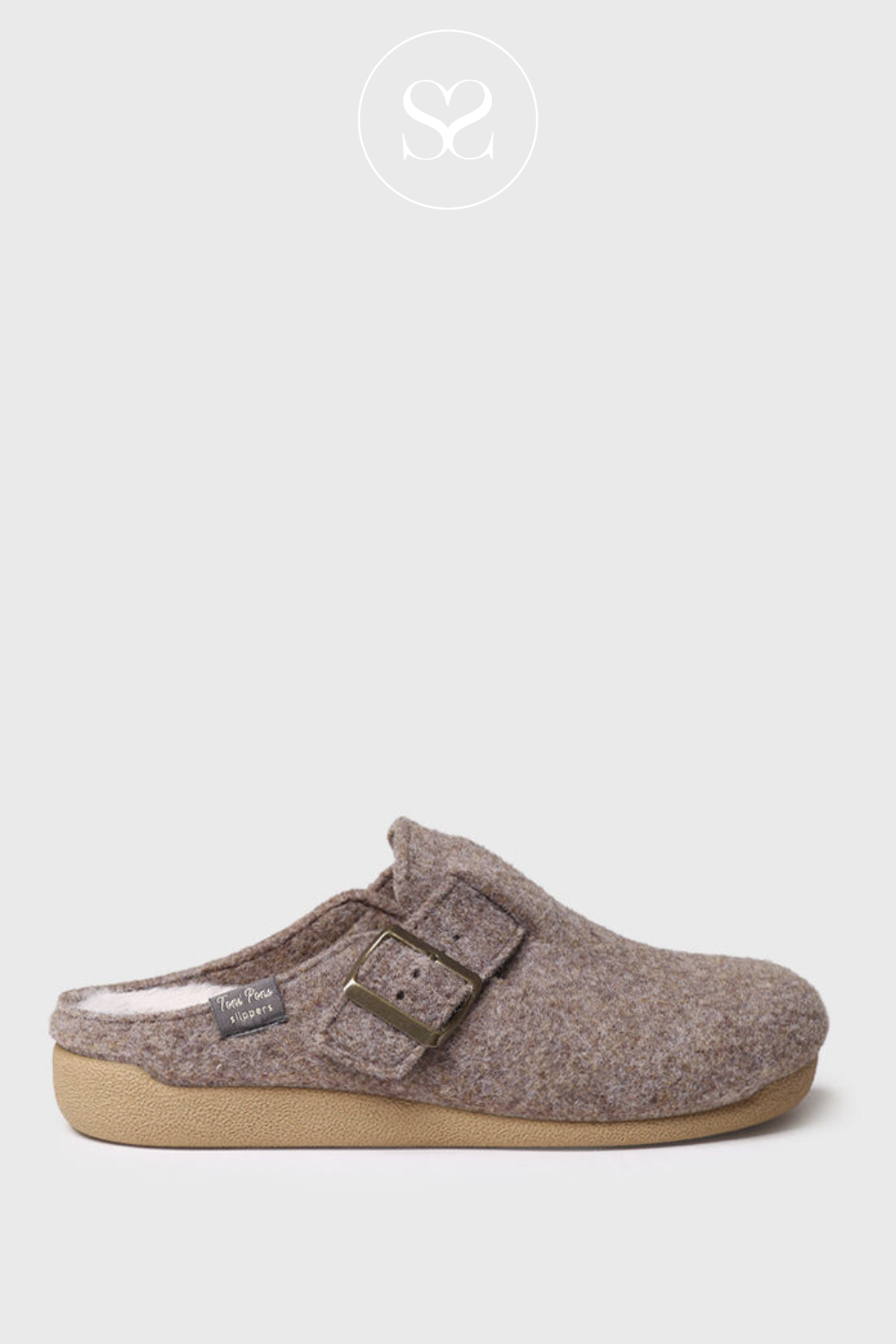 TONI PONS MIMA TAUPE SLIPPER WITH BUCKLE DETAIL AND FLEECE LINING