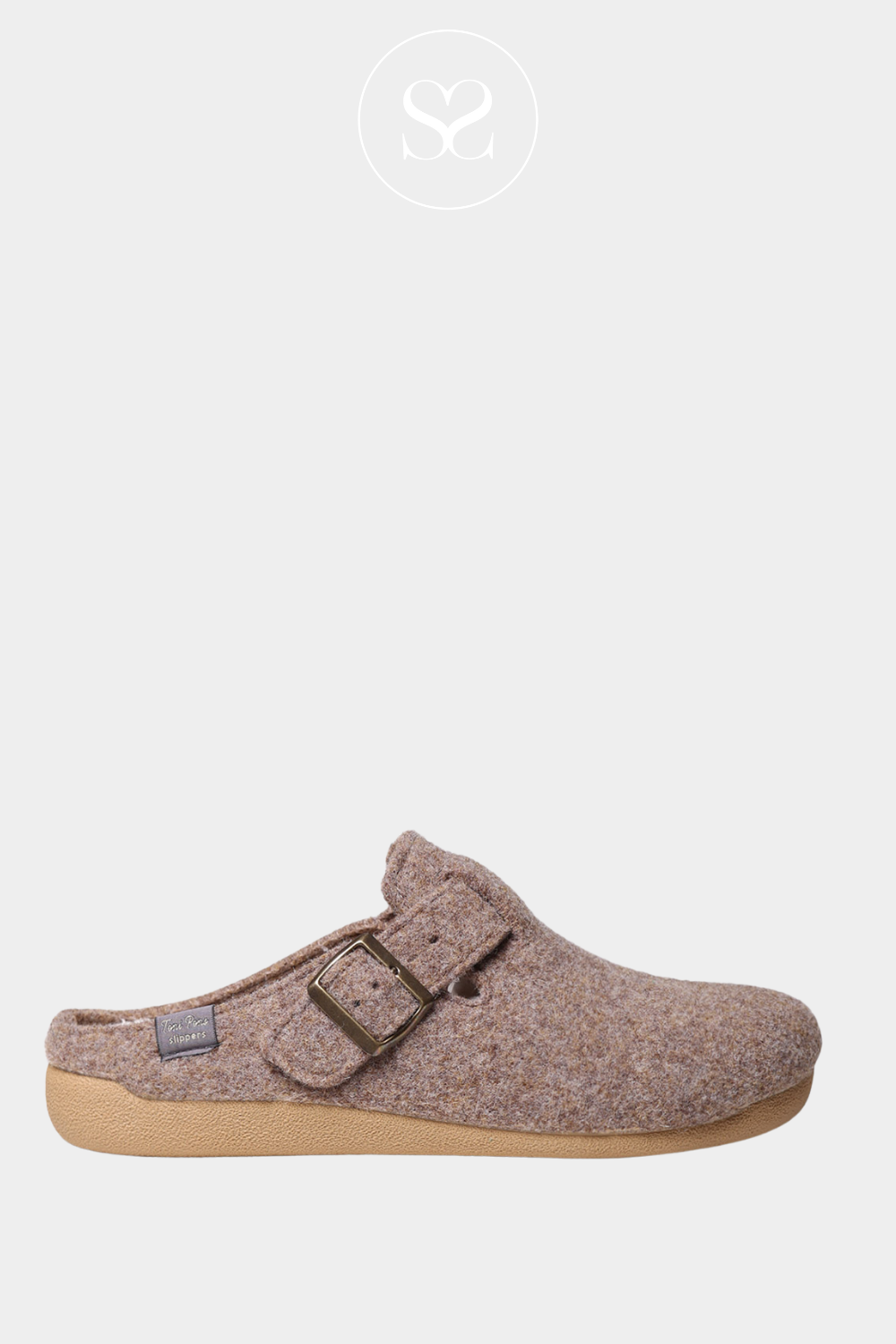 TONI PONS MIMA TAUPE SLIPPER WITH BUCKLE DETAIL AND FLEECE LINING